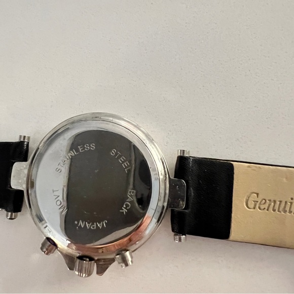 NWT 90s big Watch Silver-tone Bezel Genuine Leather Band - Picture 11 of 17